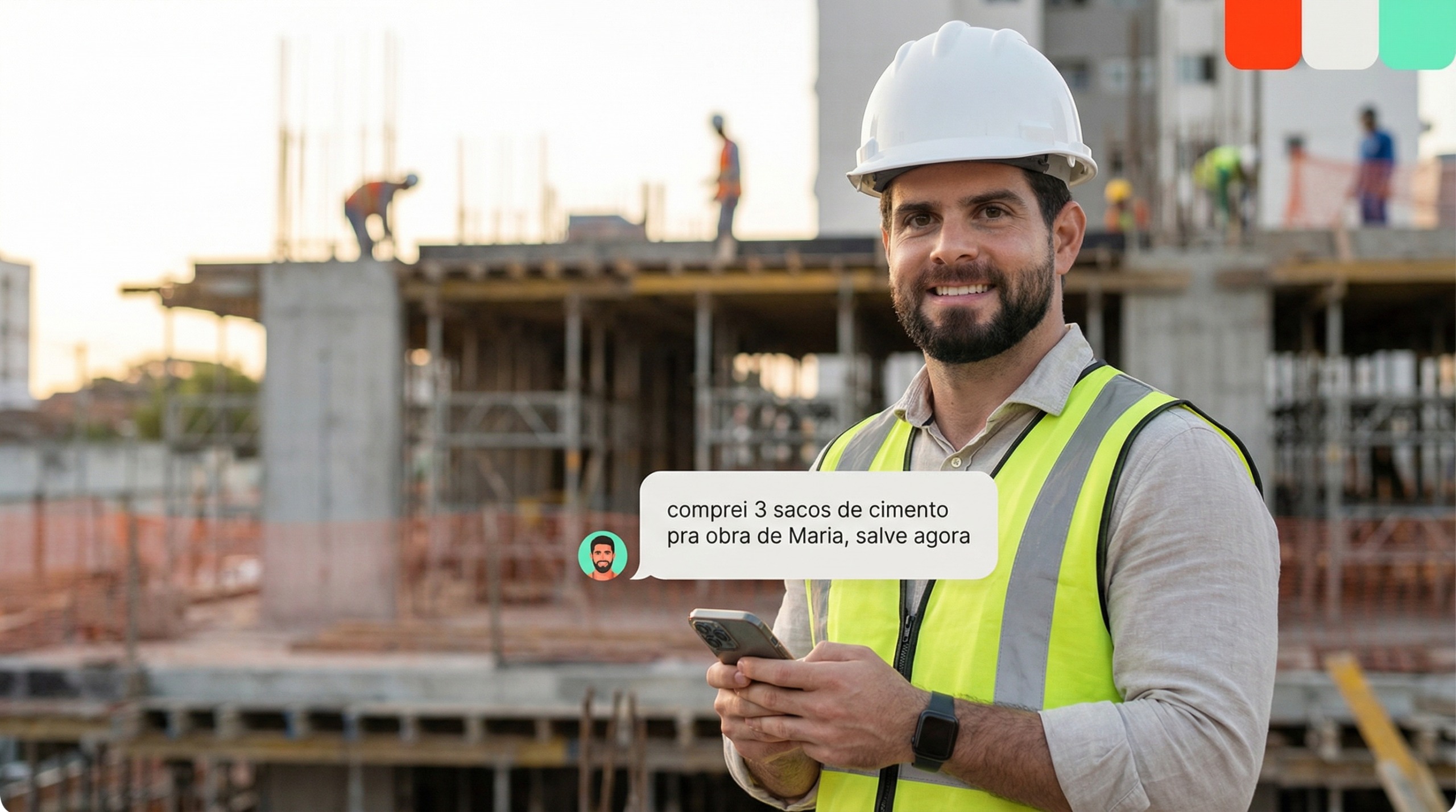 Engenheiro em um canteiro de obras usando o celular